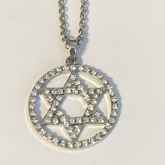 Star of David Necklace Crystal Rhodium Plated 17-19" Sparkly Jewish Zion Jewelry - Picture 5 of 10
